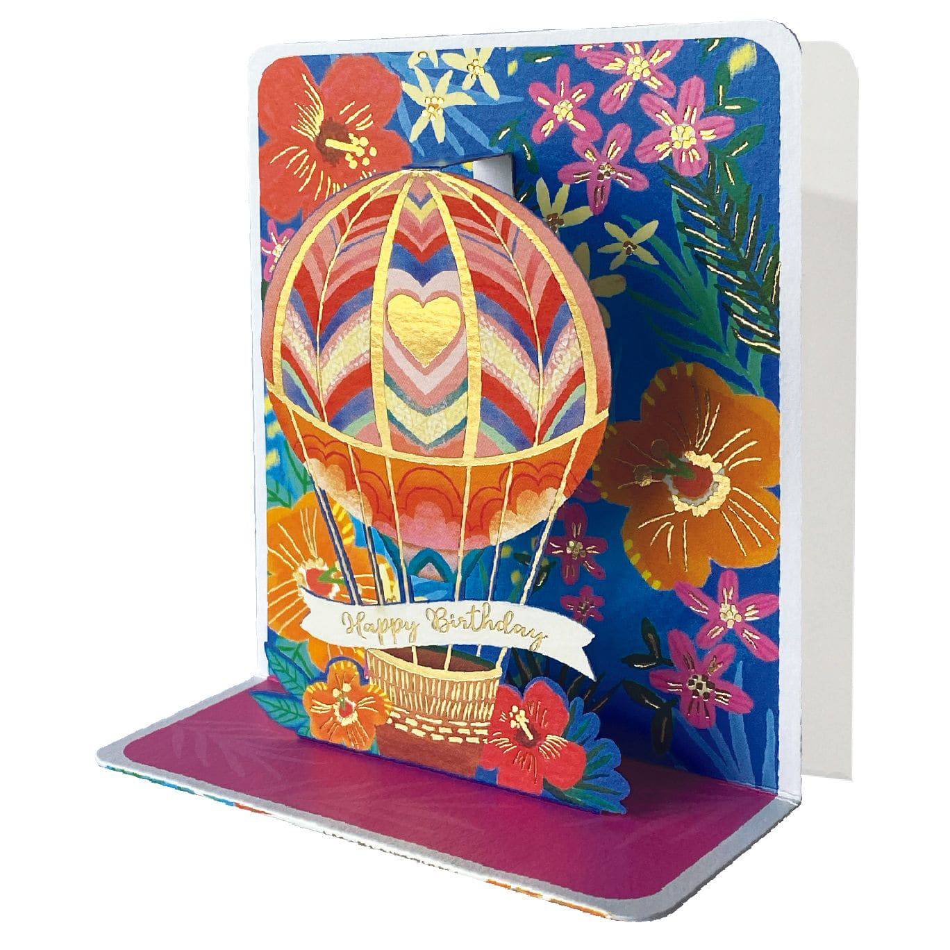 Small Heart Airballoon Pop-up Card by Pictura, featuring a detailed heart-shaped hot air balloon in a vibrant pop-up design.